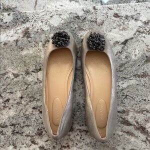 Calvin Klein Gray Flats with Black Floral Detail